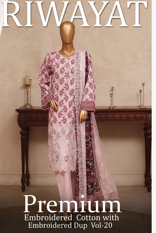 Riwayat Premium Embroidered Cotton Vol-20 - 3 Piece Unstitched Suit