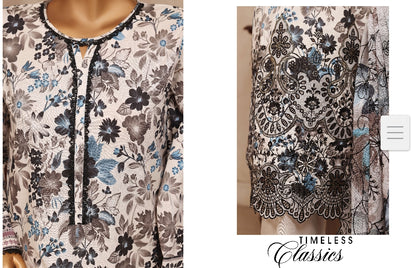 Riwayat Refreshing Printed & Embroidered Cotton - 3 Piece Unstitched Suit