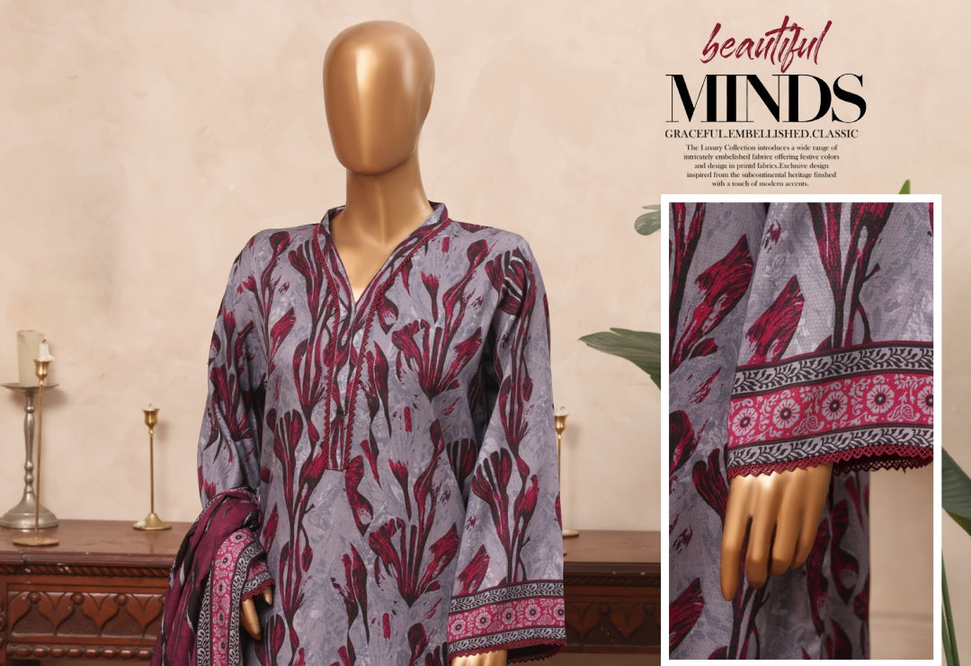 Riwayat Beautiful Minds Printed & Embellished Suit - 3 Piece Unstitched