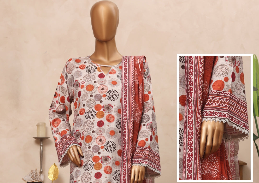 Riwayat Printed Polka & Sunburst Suit - 3 Piece Unstitched