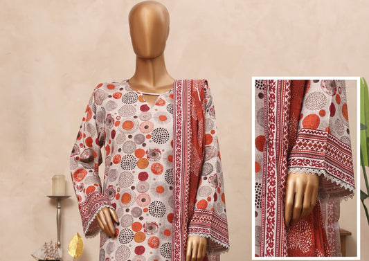 Riwayat Printed Polka & Sunburst Suit - 3 Piece Unstitched