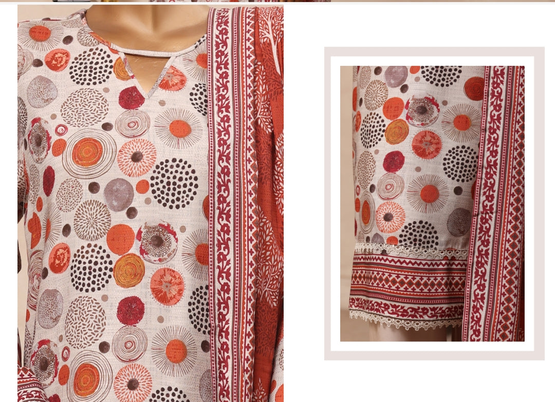 Riwayat Printed Polka & Sunburst Suit - 3 Piece Unstitched