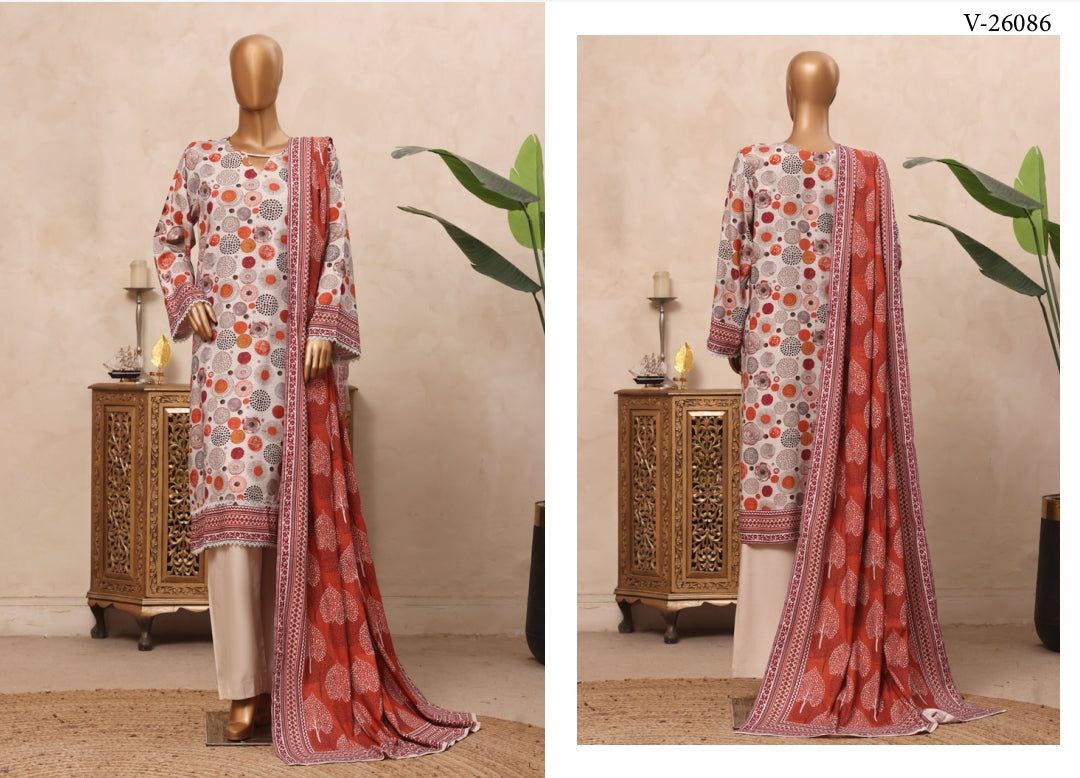 Riwayat Printed Polka & Sunburst Suit - 3 Piece Unstitched