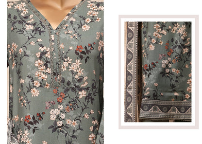 Riwayat Floral Printed & Lace Detailed Suit - 3 Piece Unstitched