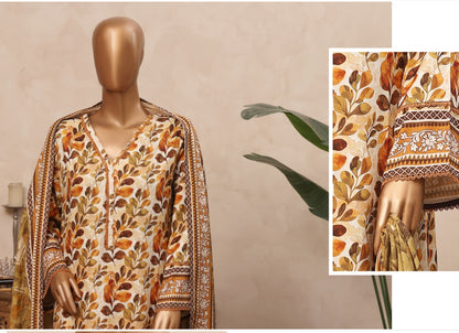 Riwayat Botanical Leaf Printed & Lace Detailed Suit - 3 Piece Unstitched