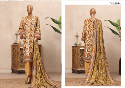 Riwayat Botanical Leaf Printed & Lace Detailed Suit - 3 Piece Unstitched